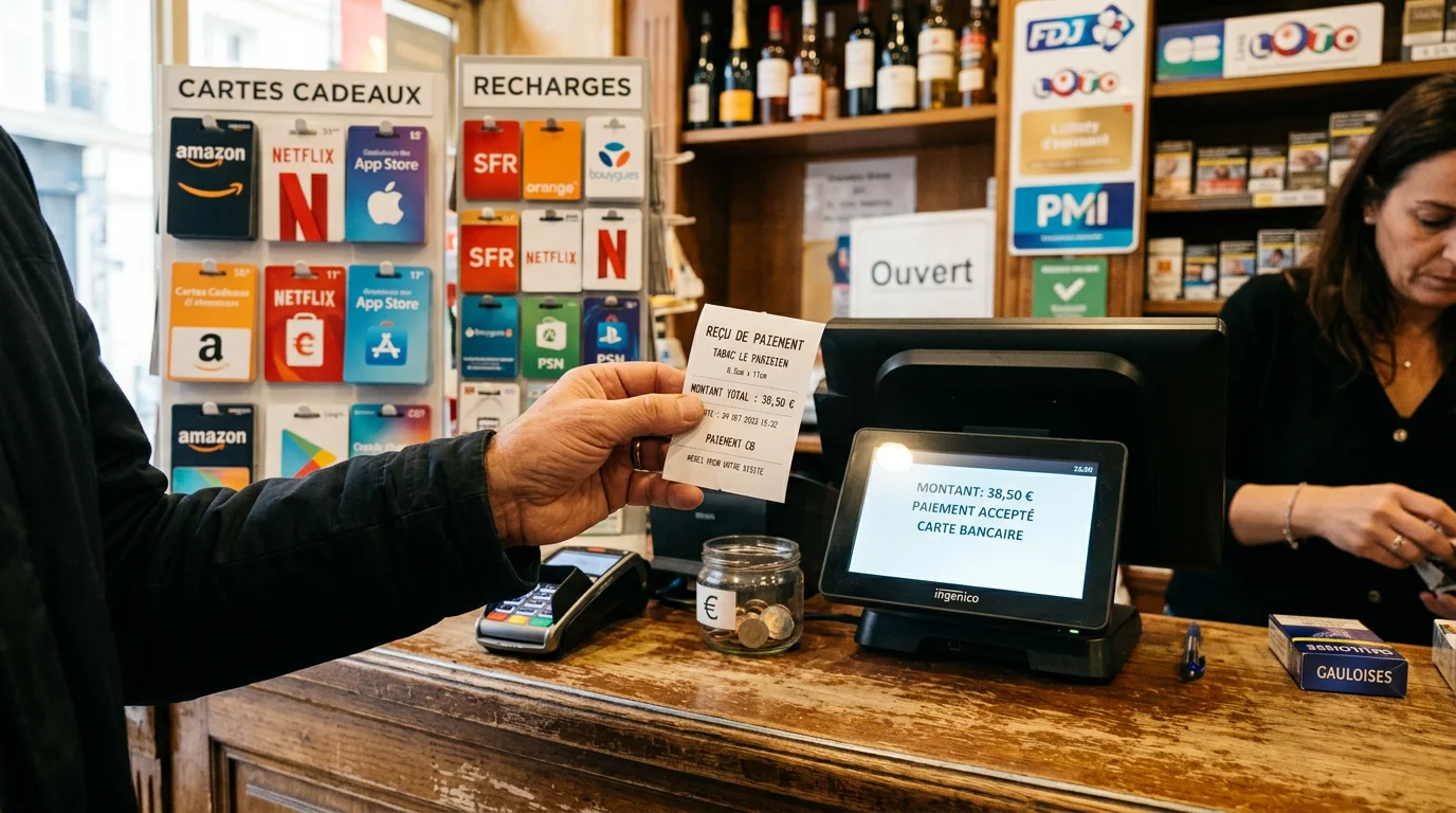 Bureau de tabac français proposant des cartes Paysafecard pour les paris sportifs